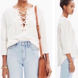 Madewell Lace Up Cream Top